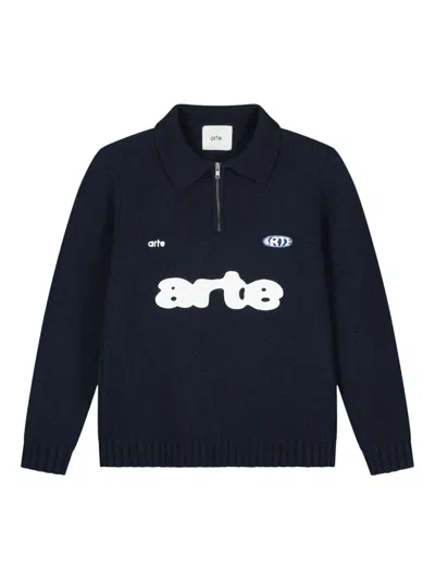 Arte Antwerp Logo-embroidered Half-zip Polo Shirt In Blue