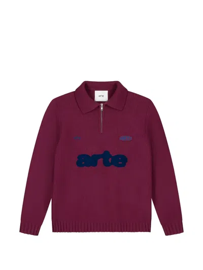 Arte Antwerp Logo-embroidered Half-zip Sweater In Red