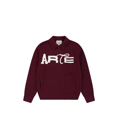 Arte Antwerp Logo-embroidered Zip-up Cardigan In Burgundy