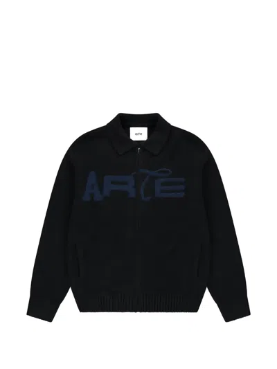 Arte Antwerp Logo-embroidered Zip-up Cardigan In Black