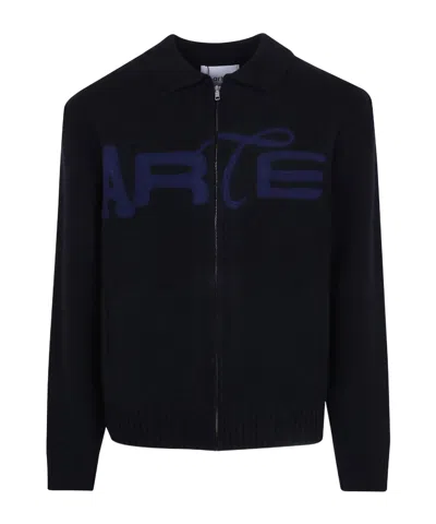 Arte Antwerp Logo-embroidered Zip-up Cardigan In Black