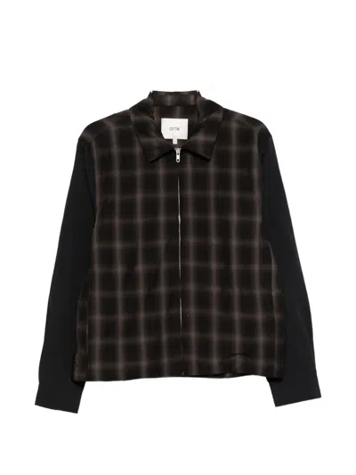 Arte Antwerp Plaid-pattern Zip-up Jacket In Brown