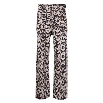 Arte Antwerp Printed Abstract Cotton Pants In Blue/beige