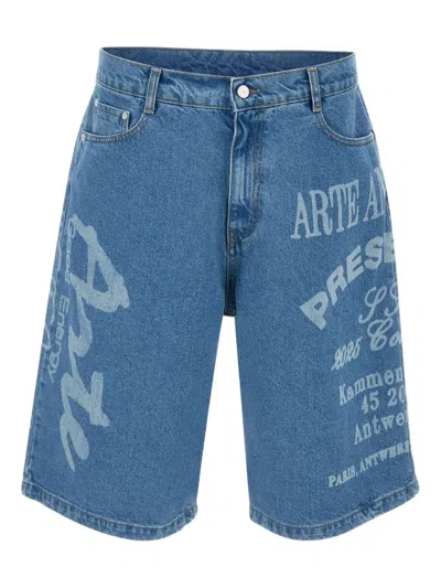 Arte Antwerp Printed Denim Shorts In Blue