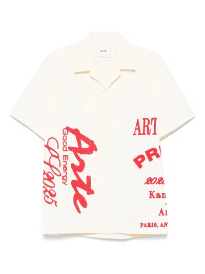 Arte Antwerp Red Print Beige Shirt
