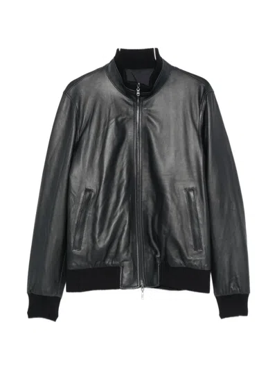 Arte Antwerp Ribbed-trim Leather Jacket In Blue