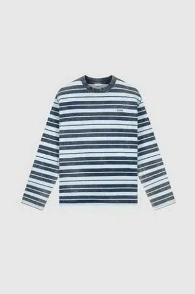 Arte Antwerp Sunfade Striped Long-sleeve Tee In Navy/light Blue