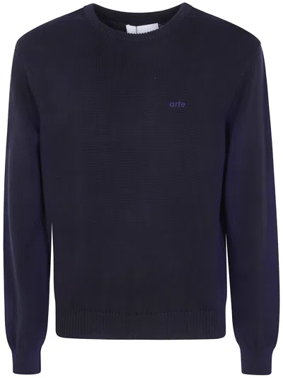 Arte Antwerp Logo-embroidered Knitted Sweater In Blue