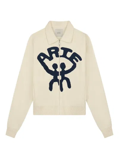 Arte Antwerp Zip-up Embroidered Cardigan In Neutral