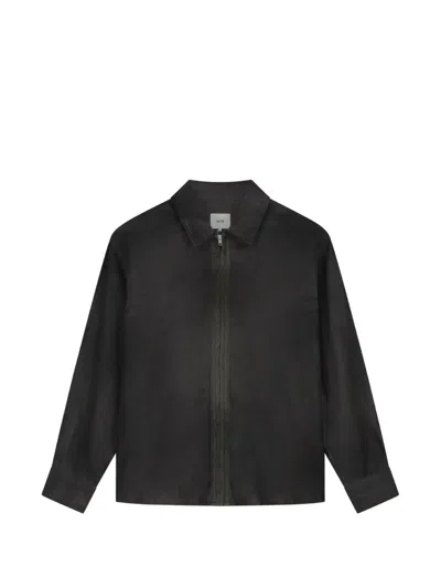 Arte Antwerp Zip-up Long-sleeve Shirt Jacket In Black