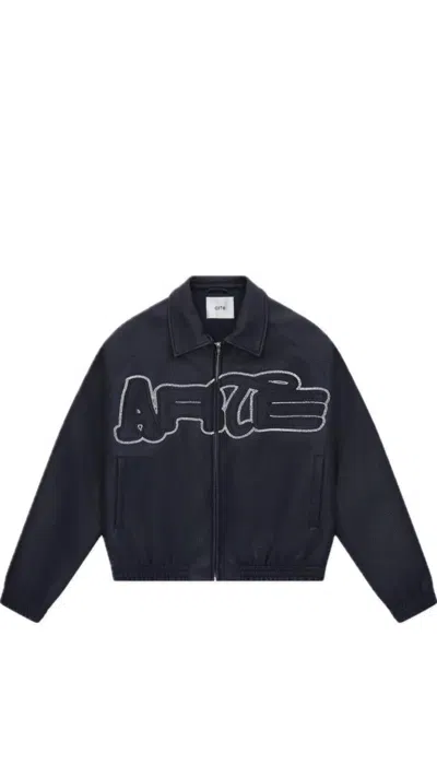 Arte Big Logo Leather Jacket In Blue