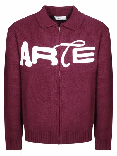 Arte Burgundy Graphic Knit Zip-through Knit