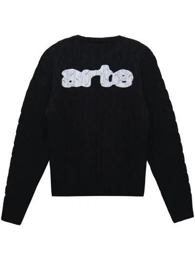 Arte Cable Knit Sweater With Abstract Graphic Design In Black