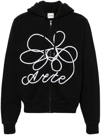 Arte Flower Logo Zip-up Hoodie In Black