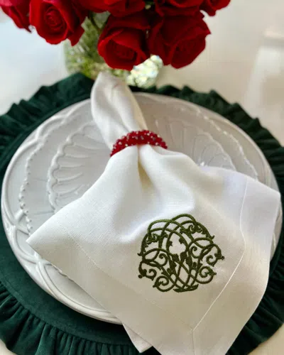 Arte Italica Baroque Embroidered Napkins, Set Of 4 In Green