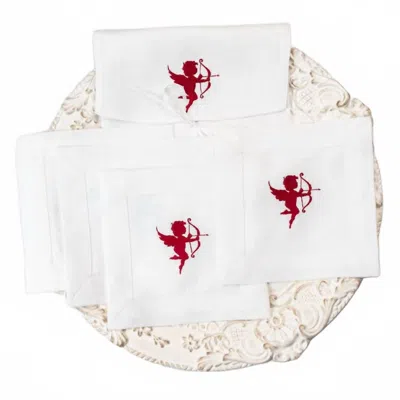 Arte Italica Cupid Linen Cocktail Napkin Set In White In Neutral