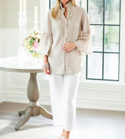 Arte Italica Kendall Ruffle Sleeve Blouse In Soft Flax In Neutral