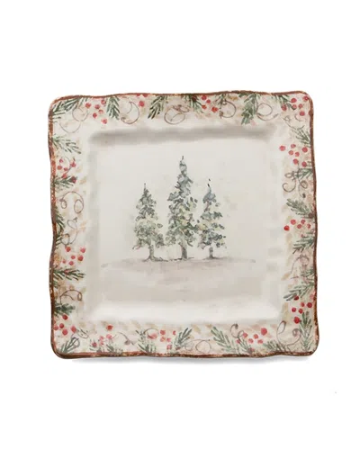Arte Italica Natale Square Plate In Green, Red Cream