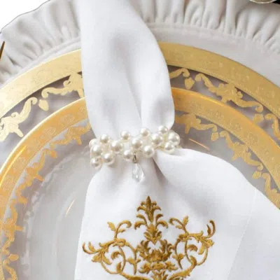 Arte Italica Pearl With Teardrop Napkin Ring Set Of 3 In White In Gold