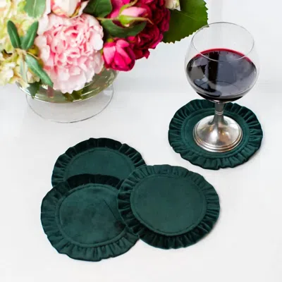 Arte Italica Velvet Coaster Set In Forest Green