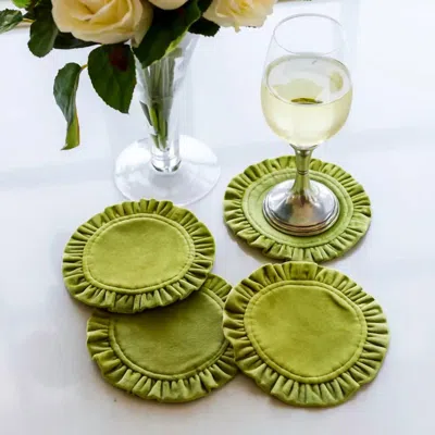 Arte Italica Velvet Coaster Set In Pearl In Green
