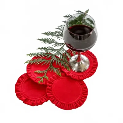 Arte Italica Velvet Coaster Set In Red