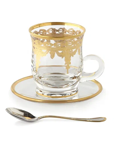 Arte Italica Four Vetro Gold Cups & Saucers