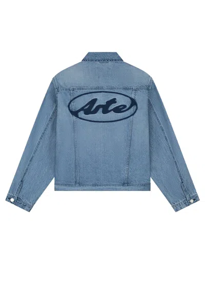 Arte Jeans Man Circle Logo Jeans Jacket Denim Bleached In Blue