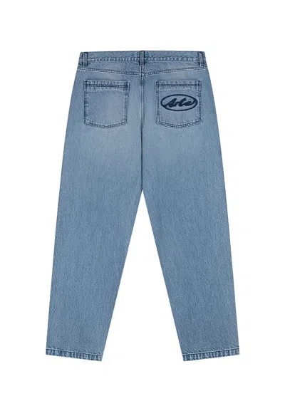 Arte Jeans Man Circle Logo Pocket Pants Denim Bleach In Blue