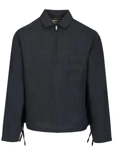Arte Linen Qur Zip Pullover Shirts Blue In Black