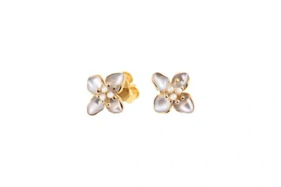 Arte Nova Jewellery White Flower Earrings In Metallic