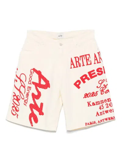 Arte Red Print Shorts In Beige