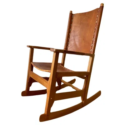 Pre-owned Arte Sano , Cognac Leather Rocking Chair, Colombia, 1970's In Brown