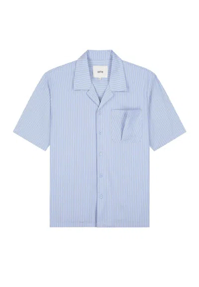 Arte Shirt Sleeve Short Sleeve Fold Pocket Shirt Striped In Blue