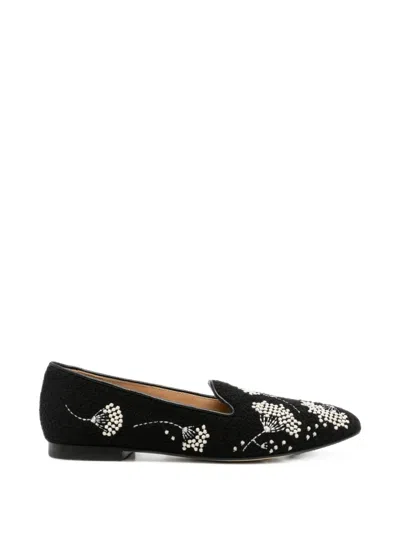 Arteana Alea Floral-embroidered Loafers In Black