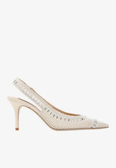 Arteana Trieste 75 Crochet Mesh Slingback Pumps In Ivory