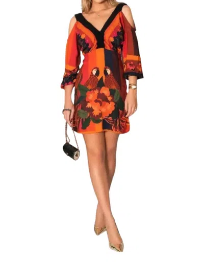 Artecor Love Birds Mini Dress In Orange Multi