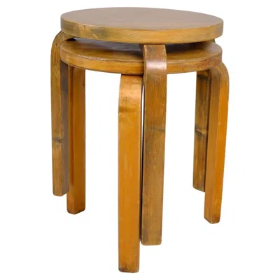Pre-owned Artek A Pair Of Wooden Mid-century Modern Alvar Aalto Stools Model 60,  1950s In Brown