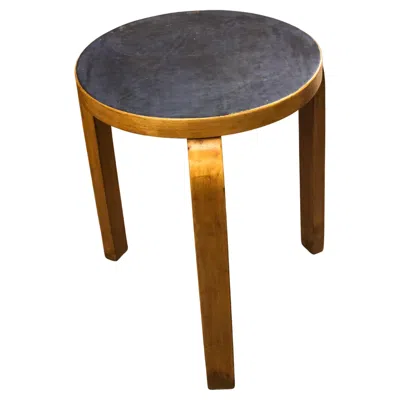 Pre-owned Artek Alvar Aalto 3-legged Stool Model 60 In Birch And Blue Linoleum,  1950s