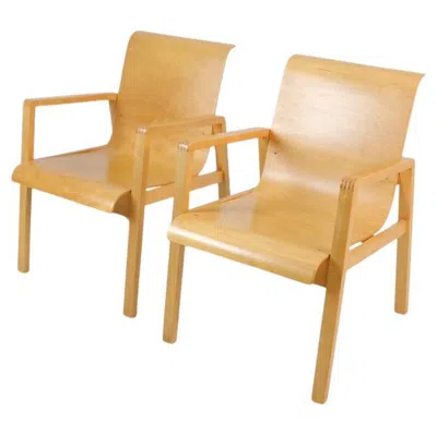 Pre-owned Artek Alvar Aalto Pair Of Hallway Armchairs Model 403 In Honey Birch,  1950s In Brown
