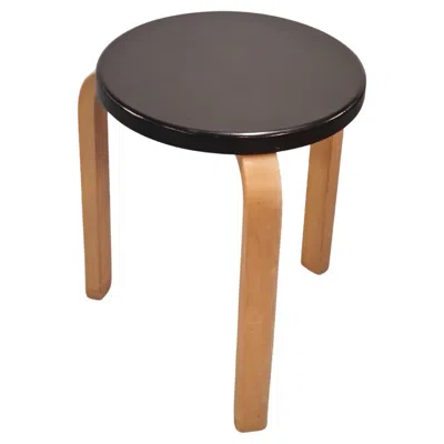 Pre-owned Artek Iconic Alvar Aalto 3-legged Stool Model 60, Birch & Black Pegamoid,  1950s