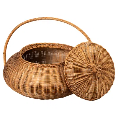 Pre-owned Artek Large Handcrafted Lidded Woven Basket From , Finland, 1950s In Brown