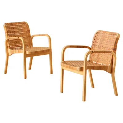 Pre-owned Artek Pair Of Alvar Aalto Armchair 45, Produced By , 1970s In Brown