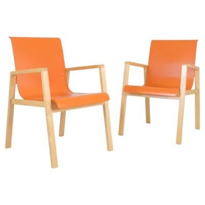 Pre-owned Artek Pair Of Alvar Aalto Hallway Armchairs Model 403 In Birch & Orange,  2008 In Brown