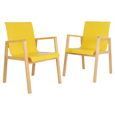 Pre-owned Artek Pair Of Alvar Aalto Hallway Armchairs Model 403 In Birch & Yellow,  2008 In Brown