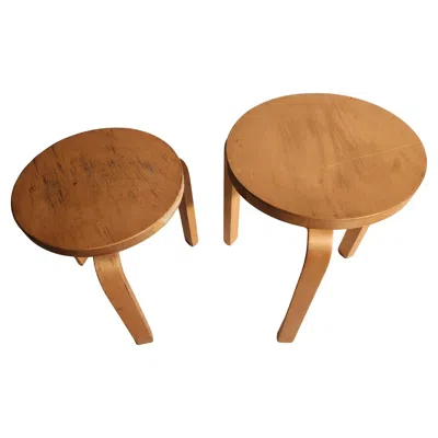 Pre-owned Artek Pair Of  #60 Mid Century Modern Stacking Tables Stools By Alvar Aalto C1950 In Brown