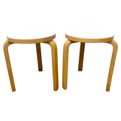 Pre-owned Artek Pair Of Scandinavian Modern Alvar Aalto White Laminate Stools By