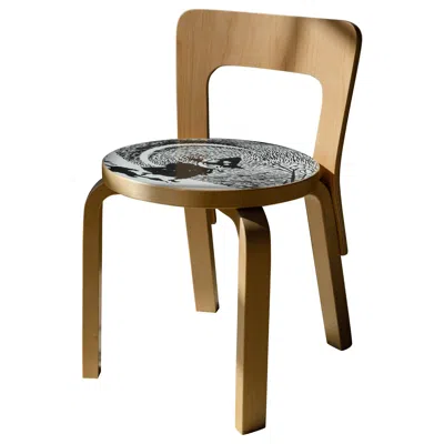 Pre-owned Artek Rare Alvar Aalto For  N65 Bentwood Children's Chair With Snufkin Graphic In Brown