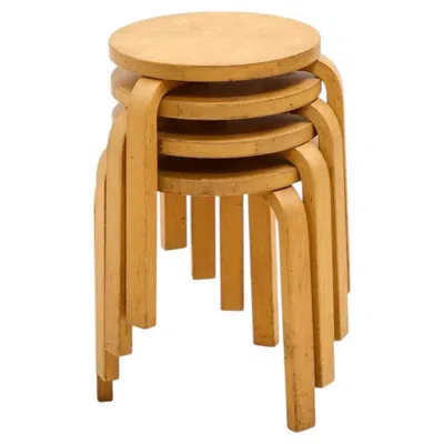 Pre-owned Artek Set Of Alvar Aalto Model 60 Stools, Birch Plywood, Mid-century Modern, Finland In Brown