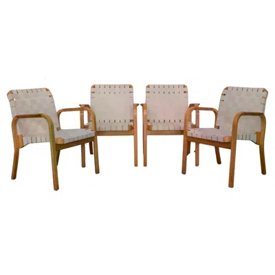 Pre-owned Artek Set Of Four Alvar Aalto Model 45 Armchairs, , Finland, 1960s In Brown